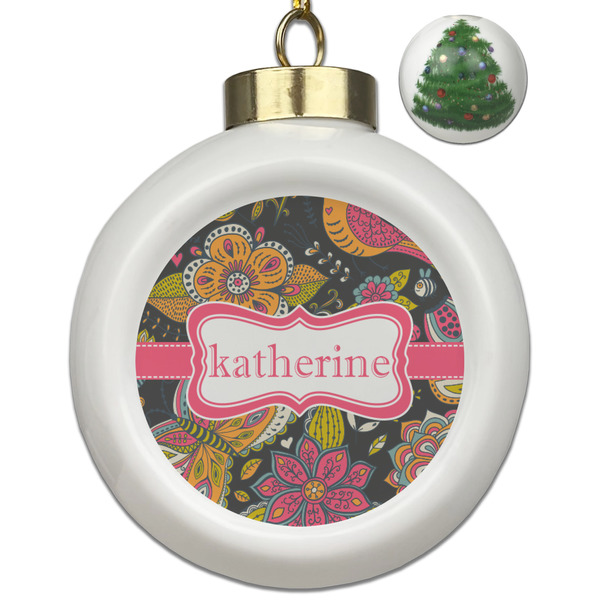 Custom Birds & Butterflies Ceramic Ball Ornament - Christmas Tree (Personalized)