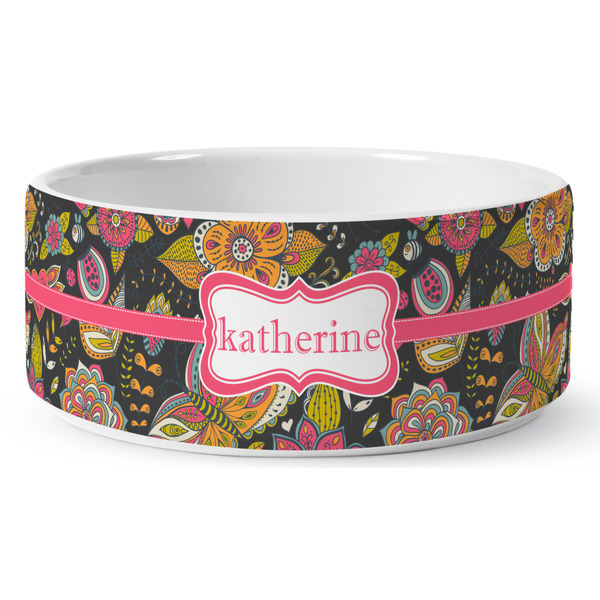 Birds & Butterflies Ceramic Dog Bowl - Medium - Front