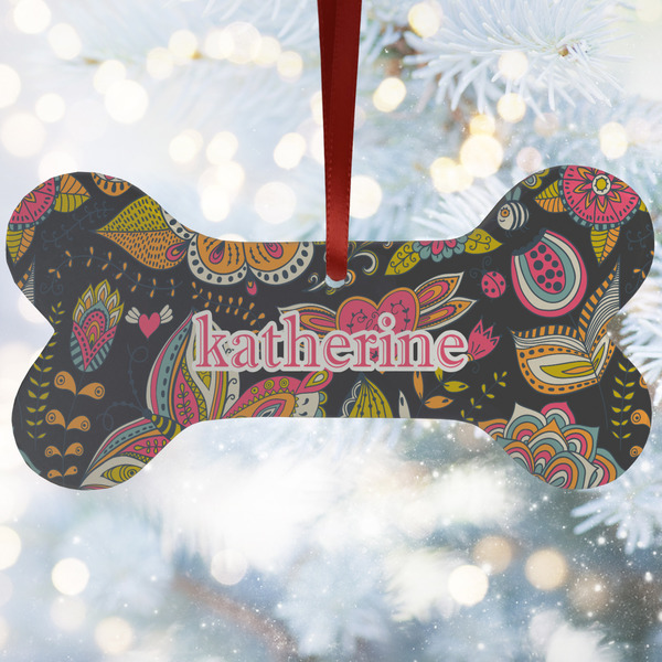 Custom Birds & Butterflies Ceramic Dog Ornament w/ Name or Text