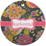 Birds & Butterflies Round Ceramic Ornament w/ Name or Text
