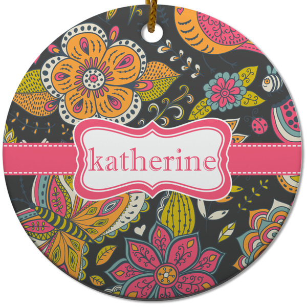 Birds & Butterflies Ceramic Flat Ornament - Circle (Front)