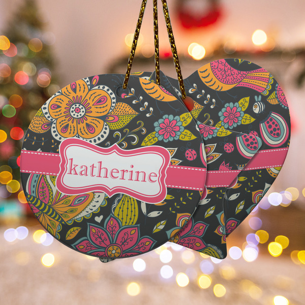 Custom Birds & Butterflies Ceramic Ornament w/ Name or Text