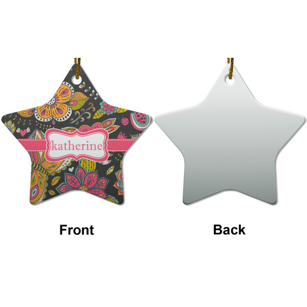 Birds & Butterflies Ceramic Flat Ornament - Star Front & Back (APPROVAL)