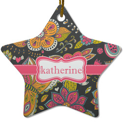Birds & Butterflies Star Ceramic Ornament w/ Name or Text