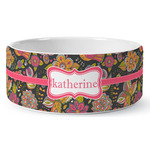 Birds & Butterflies Ceramic Dog Bowl - Large (Personalized)