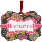 Birds & Butterflies Metal Frame Ornament - Double Sided w/ Name or Text