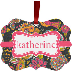 Birds & Butterflies Metal Frame Ornament - Double Sided w/ Name or Text