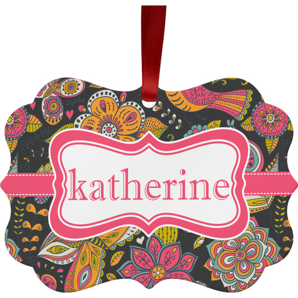 Custom Birds & Butterflies Metal Frame Ornament - Double Sided w/ Name or Text