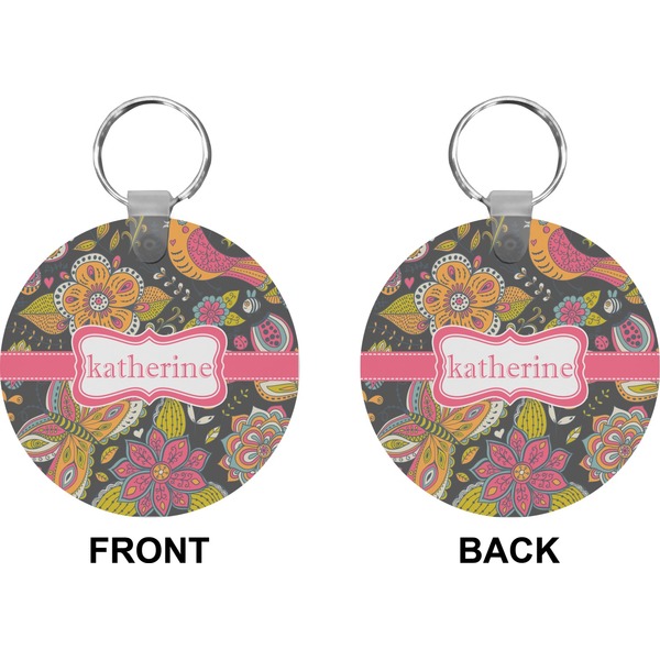 Birds & Butterflies Circle Keychain (Front + Back)