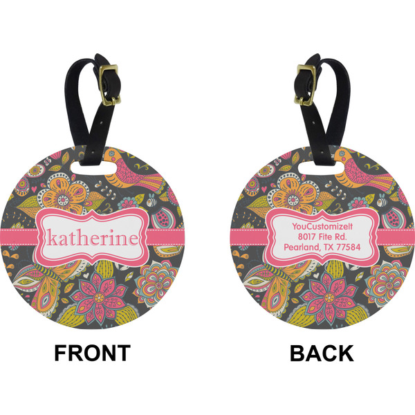 Birds & Butterflies Circle Luggage Tag (Front + Back)