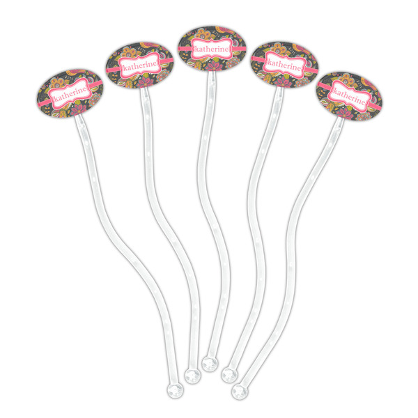 Birds & Butterflies Clear Plastic 7" Stir Stick - Oval - Fan