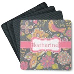 Birds & Butterflies Square Rubber Backed Coasters - Set of 4 (Personalized)
