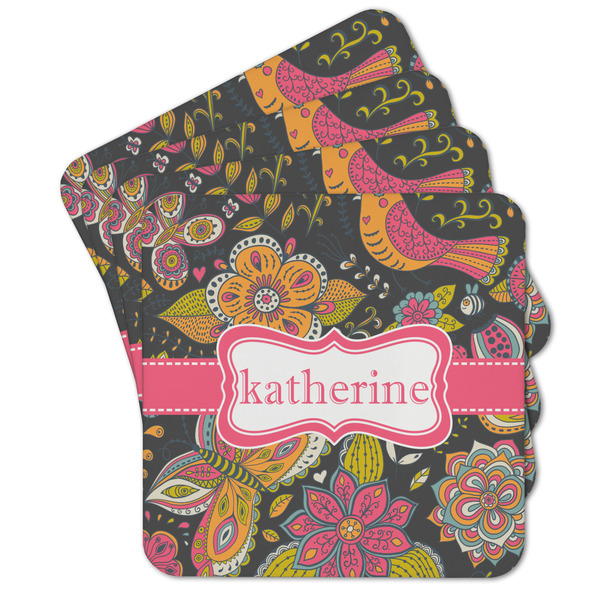 Custom Birds & Butterflies Cork Coaster - Set of 4 w/ Name or Text