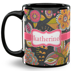 Birds & Butterflies 11 Oz Coffee Mug - Black (Personalized)