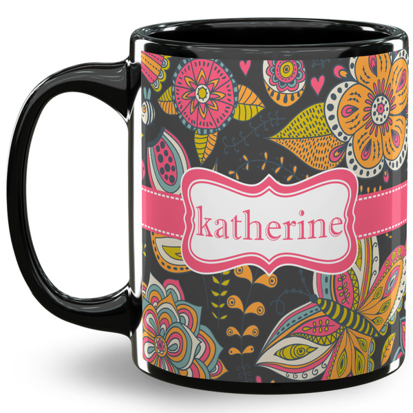 Custom Birds & Butterflies 11 Oz Coffee Mug - Black (Personalized)