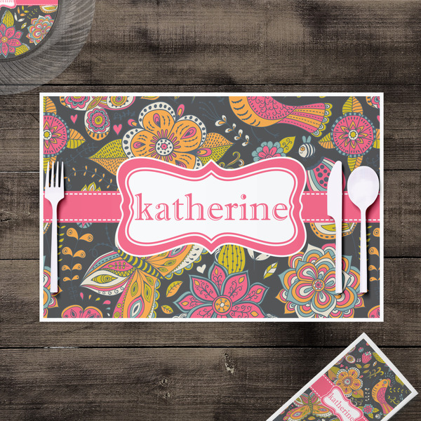 Birds & Butterflies Disposable Paper Placemat - In Context