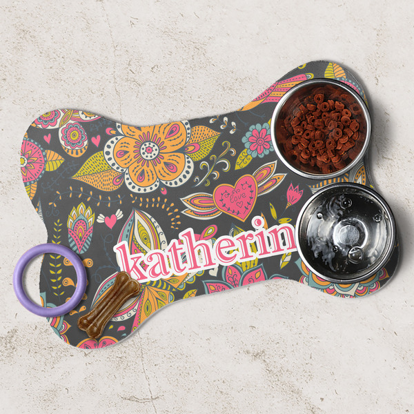 Birds & Butterflies Dog Bone Shaped Mat Lifestyle
