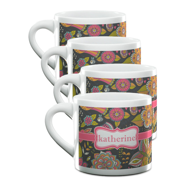 Custom Birds & Butterflies Double Shot Espresso Cups - Set of 4 (Personalized)
