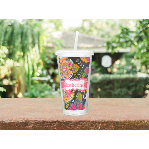 Birds & Butterflies Double Wall Tumbler with Straw Lifestyle
