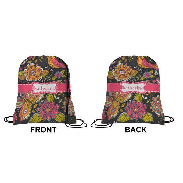 Birds & Butterflies Drawstring Backpack Front & Back Small