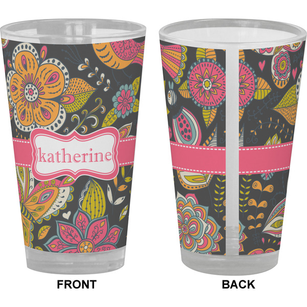 Birds & Butterflies Pint Glass - Full Color - Front & Back Views