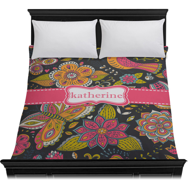 Birds & Butterflies Duvet Cover - Queen - On Bed - No Prop