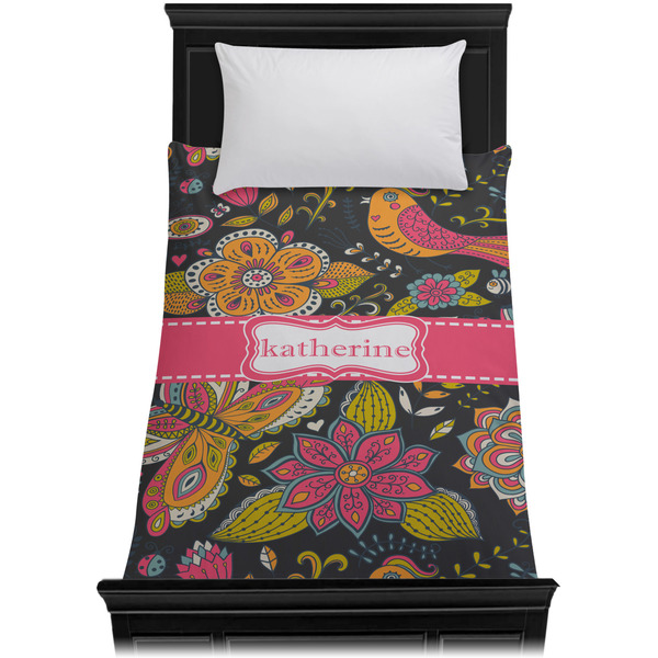 Birds & Butterflies Duvet Cover - Twin - On Bed - No Prop