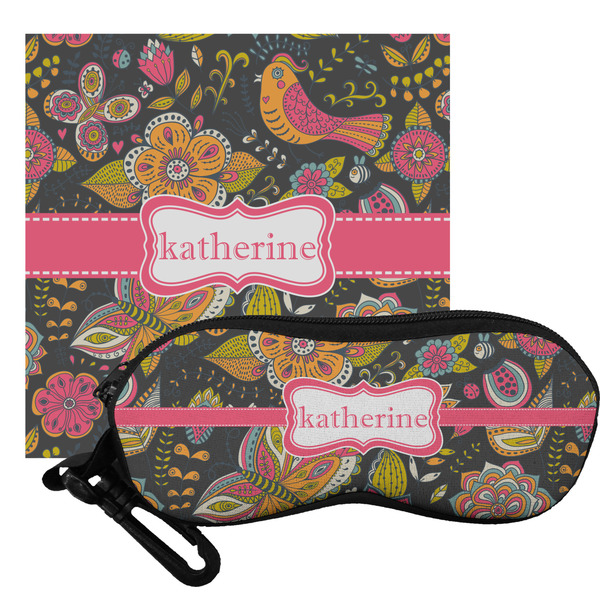 Custom Birds & Butterflies Eyeglass Case & Cloth (Personalized)