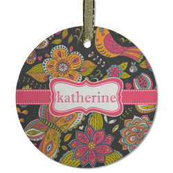 Birds & Butterflies Flat Glass Ornament - Round w/ Name or Text