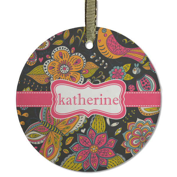 Birds & Butterflies Frosted Glass Ornament - Round