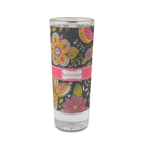 Custom Birds & Butterflies 2 oz Shot Glass - Glass with Gold Rim (Personalized)