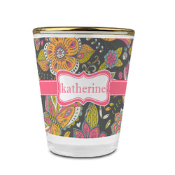 Birds & Butterflies Glass Shot Glass - 1.5 oz - with Gold Rim - Set of 4 (Personalized)