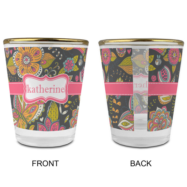 Birds & Butterflies Glass Shot Glass - with gold rim - APPROVAL