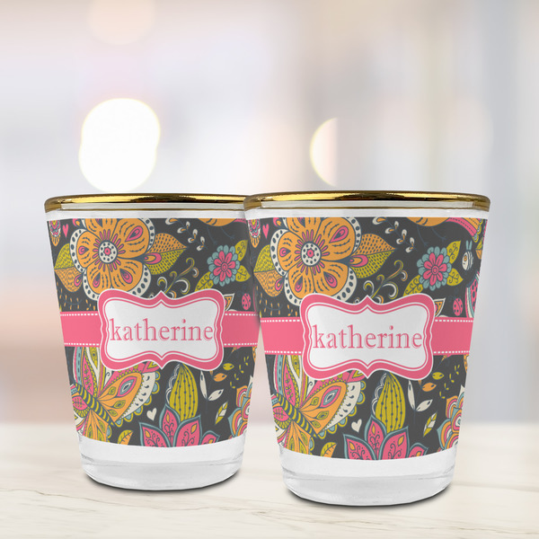 Birds & Butterflies Glass Shot Glass - with gold rim - LIFESTYLE