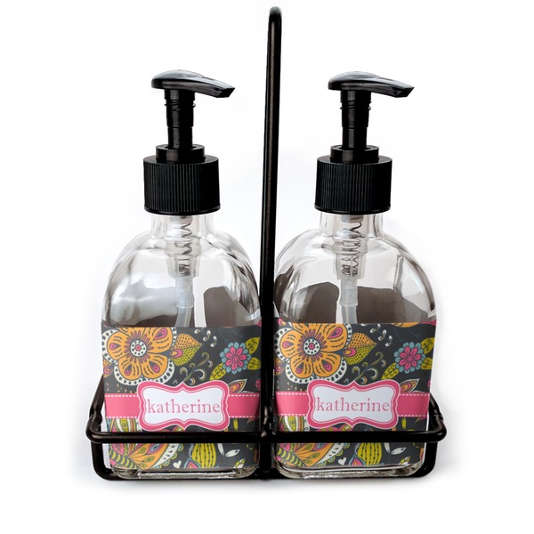Custom Birds & Butterflies Glass Soap & Lotion Bottle Set (Personalized)