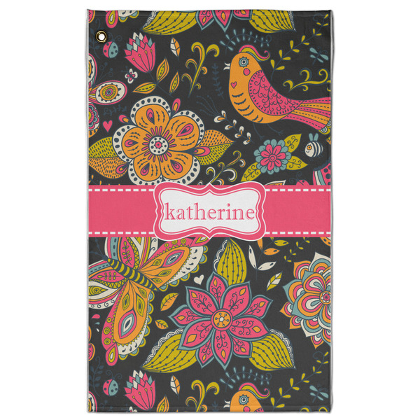 Custom Birds & Butterflies Golf Towel - Poly-Cotton Blend - Large w/ Name or Text