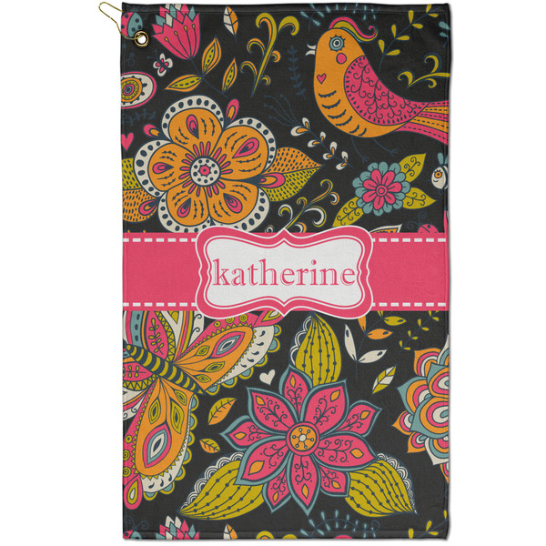 Custom Birds & Butterflies Golf Towel - Poly-Cotton Blend - Small w/ Name or Text