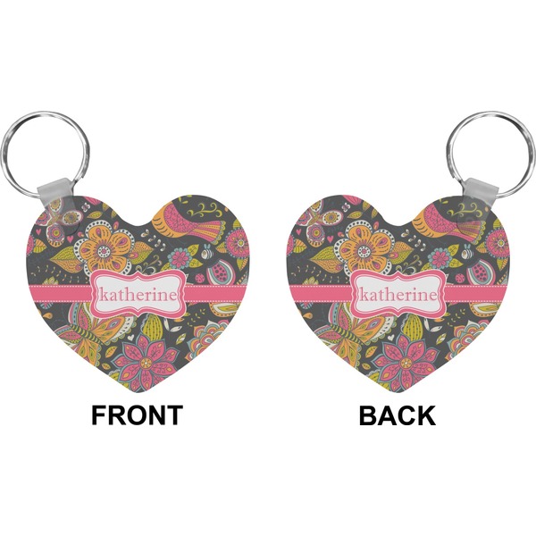 Birds & Butterflies Heart Keychain (Front + Back)