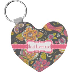 Birds & Butterflies Heart Plastic Keychain w/ Name or Text