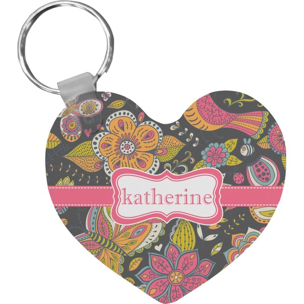 Custom Birds & Butterflies Heart Plastic Keychain w/ Name or Text