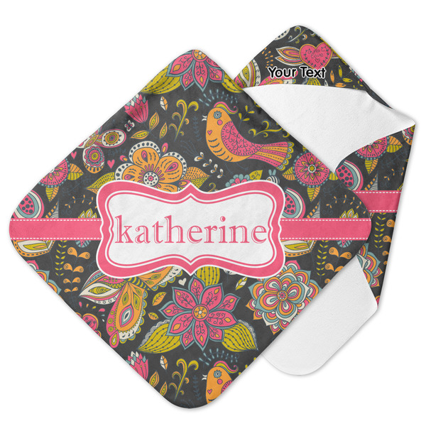 Custom Birds & Butterflies Hooded Baby Towel (Personalized)
