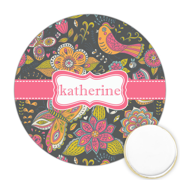 Custom Birds & Butterflies Printed Cookie Topper - Round (Personalized)