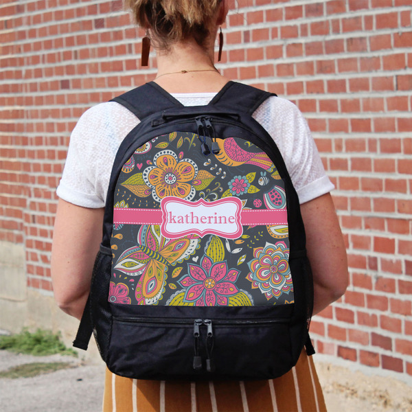 Birds & Butterflies Large Backpack - Black - On Back