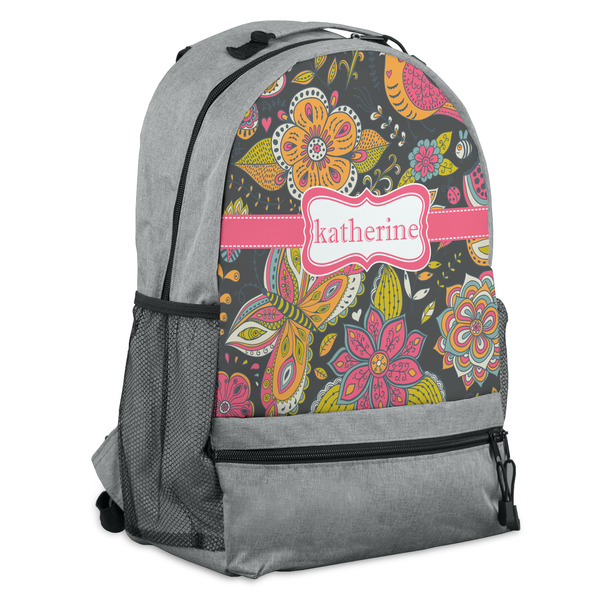 Custom Birds & Butterflies Backpack - Grey (Personalized)
