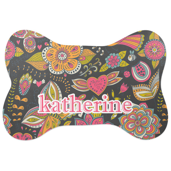 Custom Birds & Butterflies Bone Shaped Dog Food Mat (Large) (Personalized)