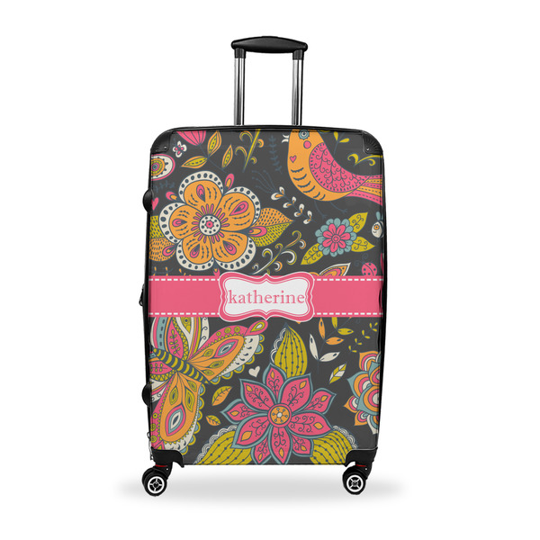 Custom Birds & Butterflies Suitcase - 28" Large - Checked w/ Name or Text