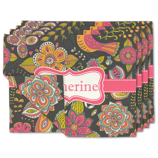 Custom Birds & Butterflies Linen Placemat w/ Name or Text