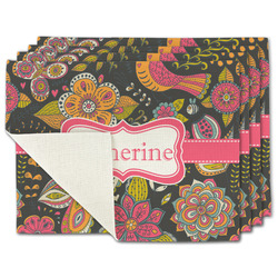 Birds & Butterflies Single-Sided Linen Placemat - Set of 4 w/ Name or Text