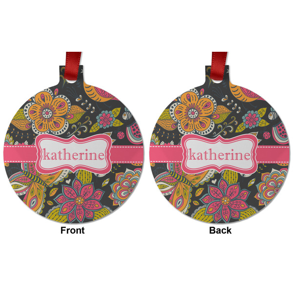 Birds & Butterflies Metal Ball Ornament - Front and Back
