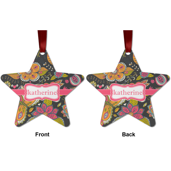 Birds & Butterflies Metal Star Ornament - Front and Back